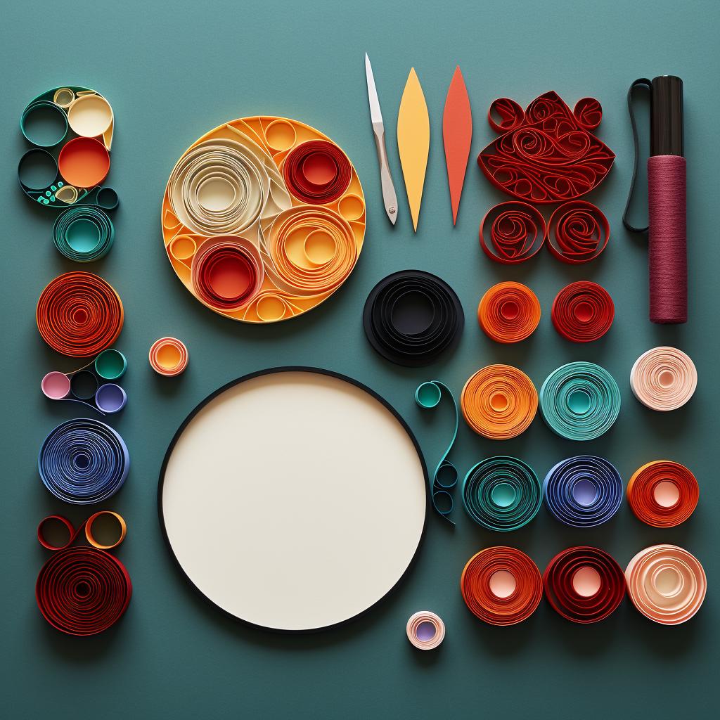 Quilling materials arranged on a table