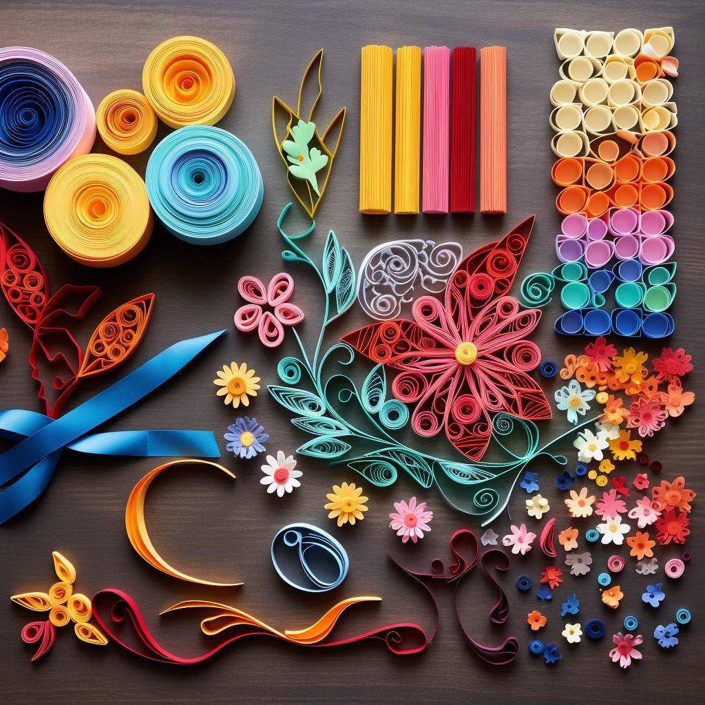 Quilling materials laid out on a table