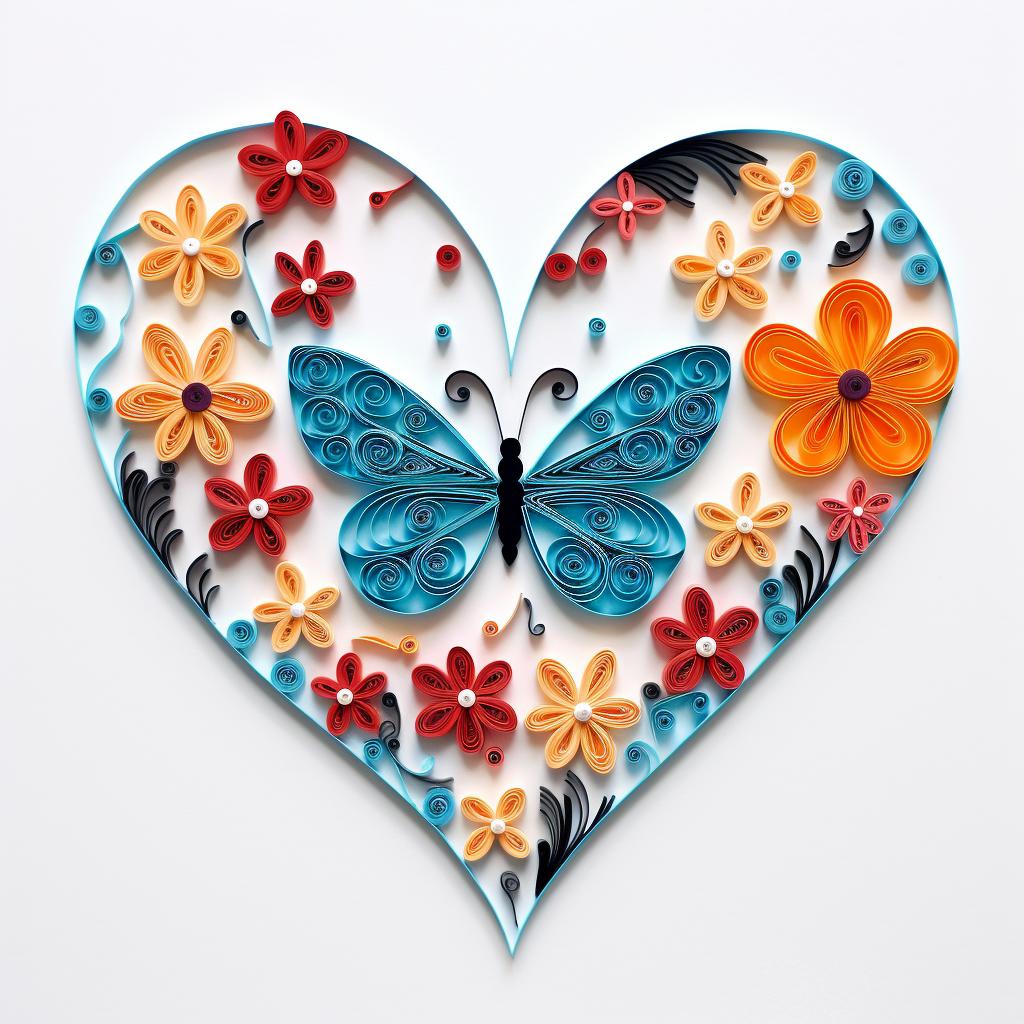 A simple sketch of a quilled design featuring a flower, heart, or butterfly