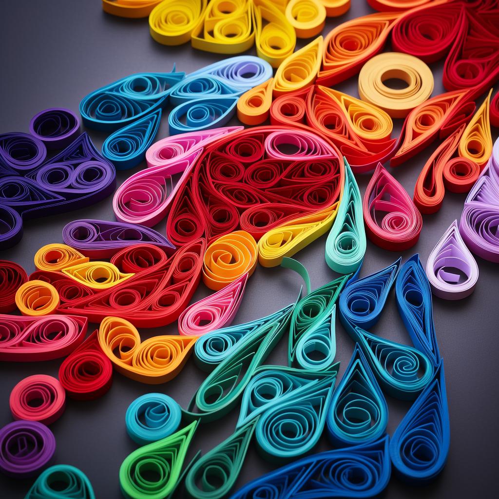 Quilling strips in various colors arranged on a table