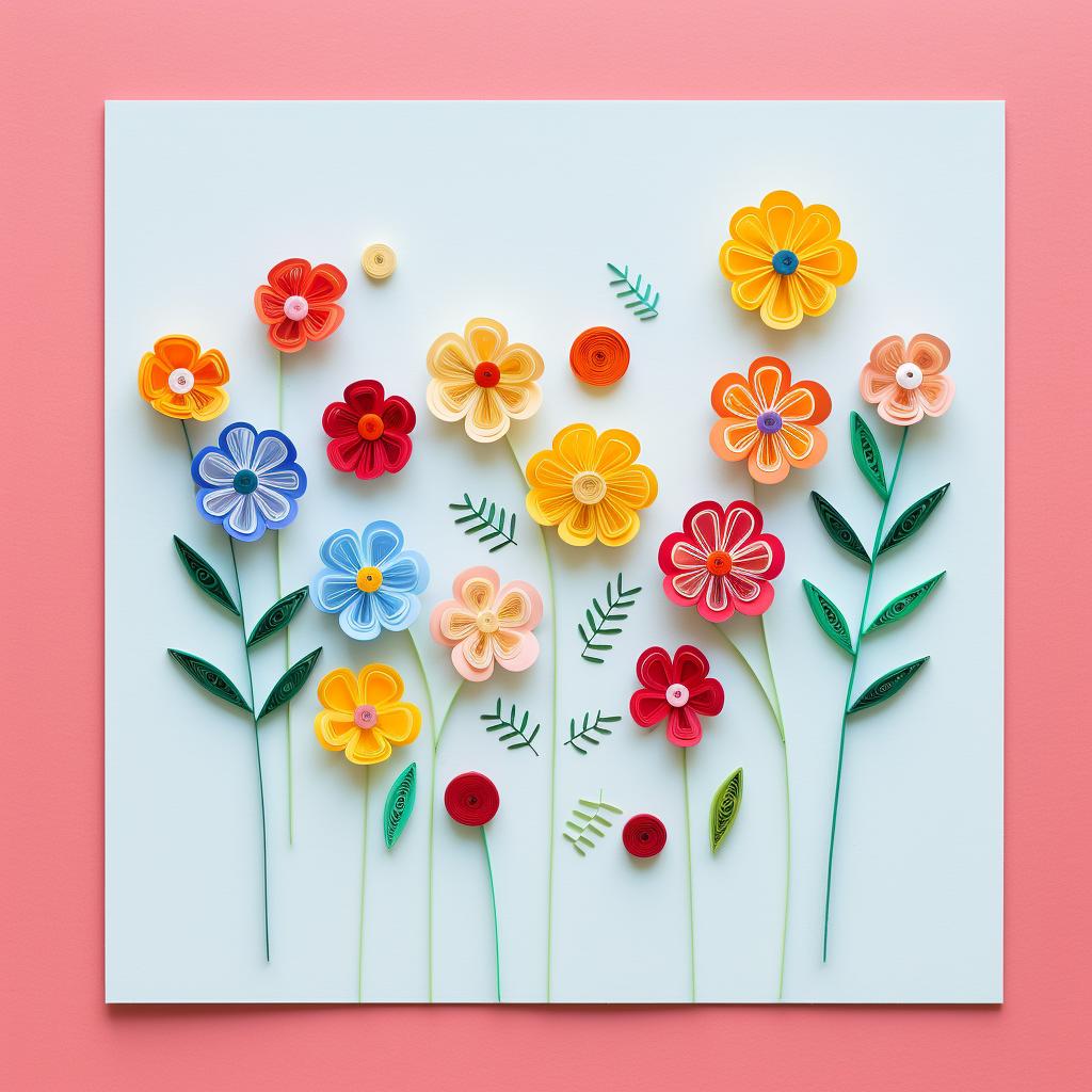 Quilled shapes being arranged and glued on a greeting card