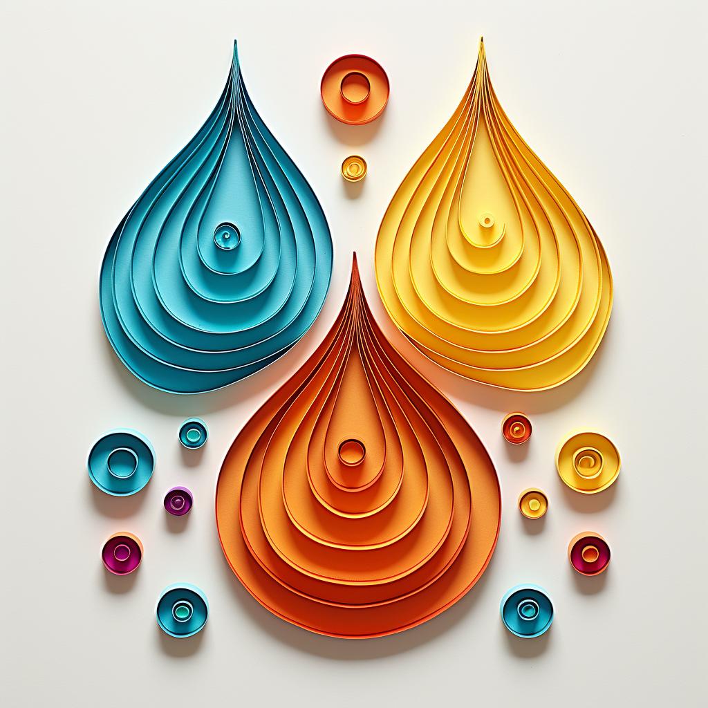 Several teardrop-shaped quilled papers in different colors