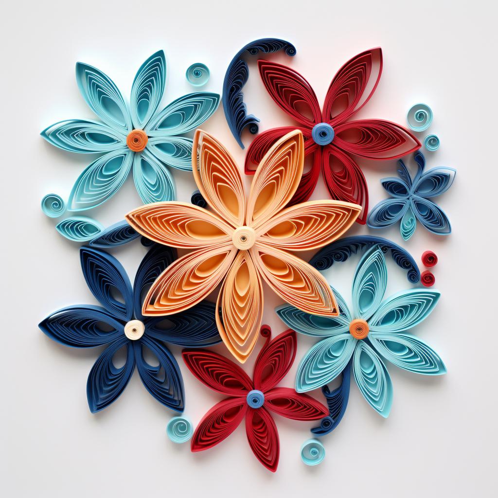 Different color quilled coil next to shaped petals