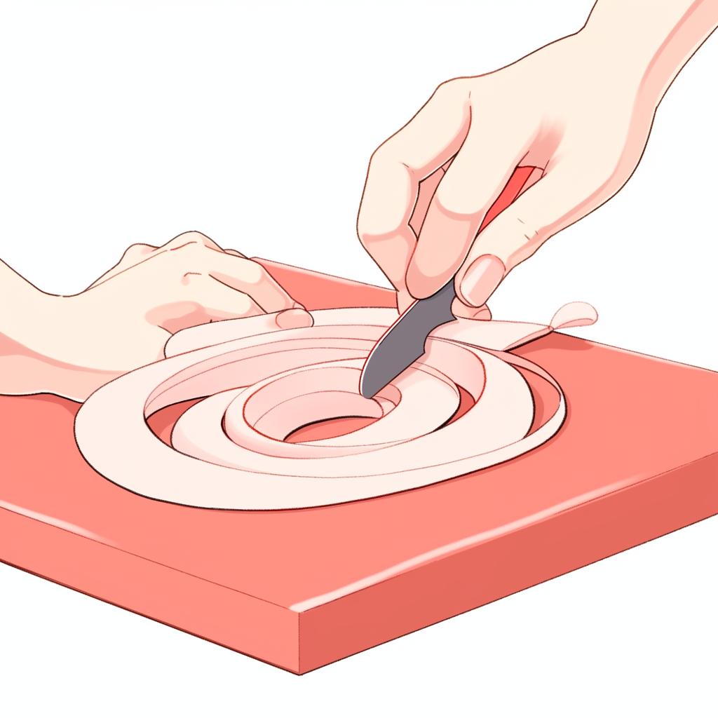 Hand rolling a strip of quilling paper into a coil