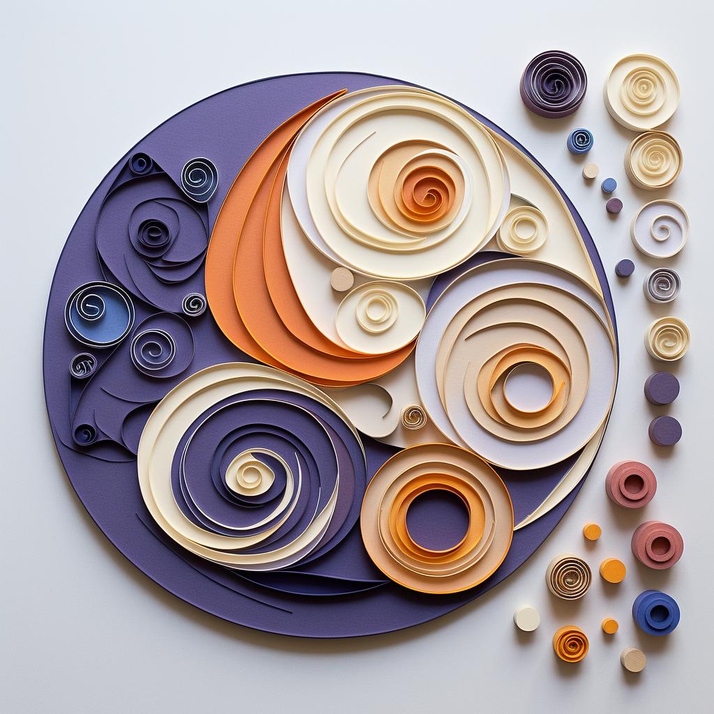 Quilling shapes being arranged and glued on a base