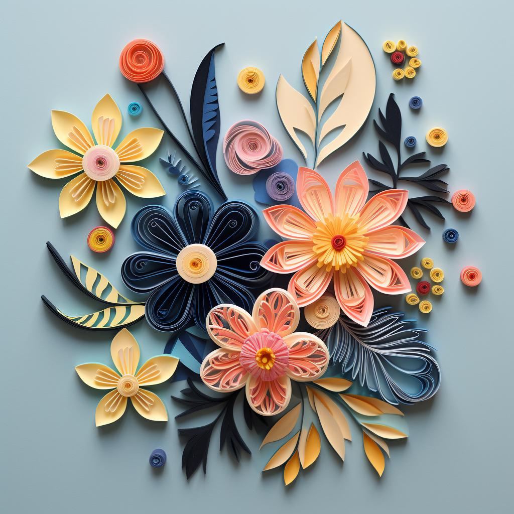 Quilled shapes being arranged on a flat surface to form a floral motif.