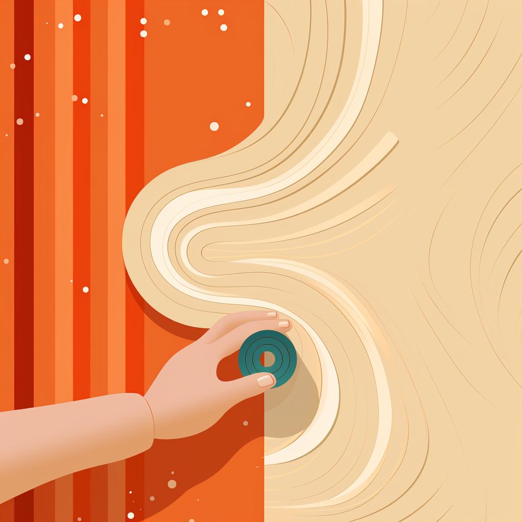 A hand applying glue to the back of a quilled shape and sticking it onto a wallpaper.